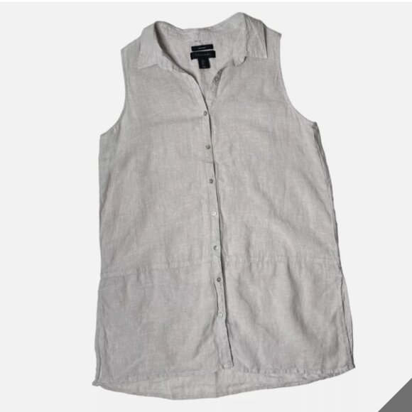 Tahari 100% Linen Shirt Dress Sleeveless Coastal Button Down Tunic - Picture 4 of 4